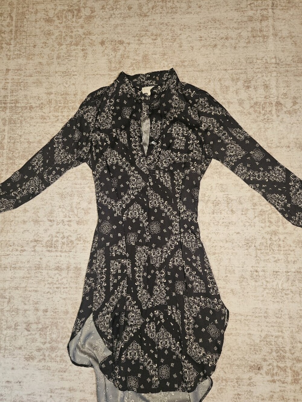 The Westside Black Bandana Paisley Long Sleeve Silk Dress